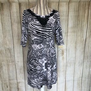 Y2K Medium Stretchy Black & White Beaded Midi Dress